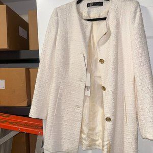 Zara Womens Blazer Jacket Single Breasted Textured Button Up Cream Small